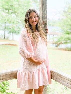 Hatch Soft Pink Textured Dress with Ruffle Detail